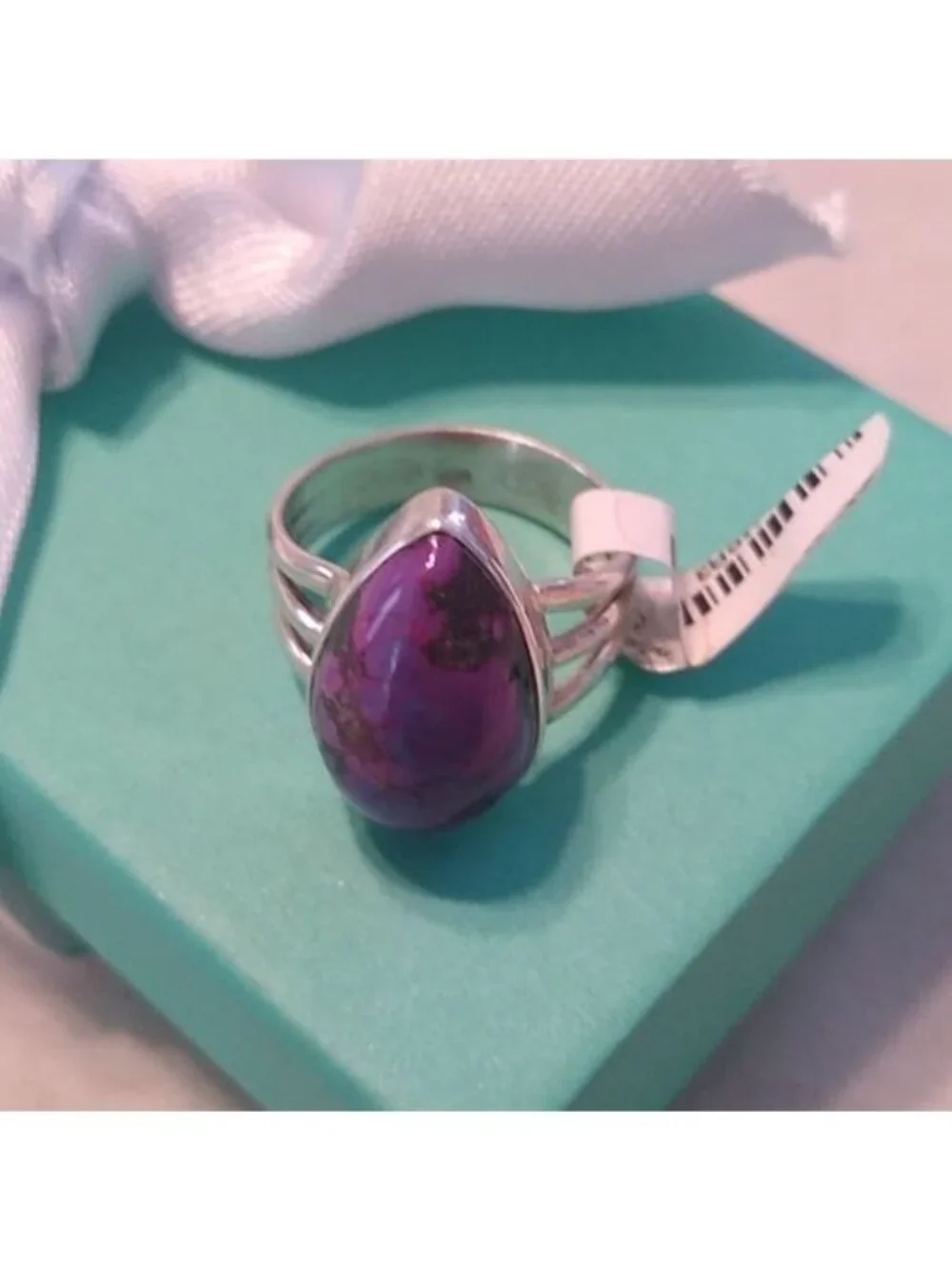 Mojave Purple Turquoise + Sterling Silver Teardrop Ring, Size 8